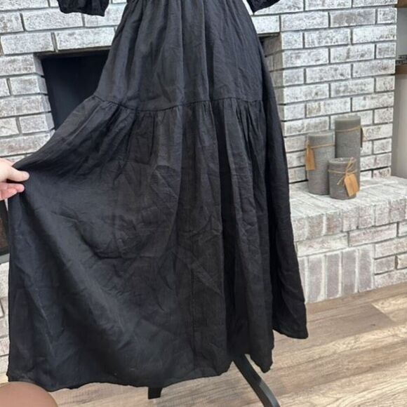 Puff Sleeve Deep V Neck Midi Dress Tiered A Line Small Goth, Voodoo, Cottagegoth - Picture 9 of 9